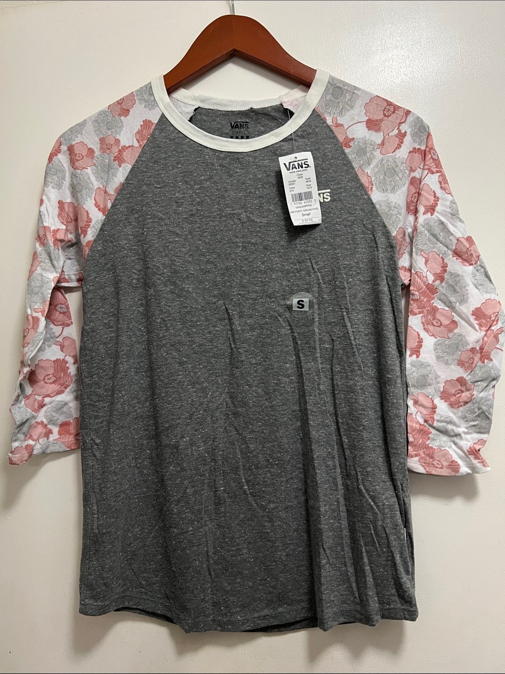 Vans Gray Raglan Tee with Pink Floral Sleeves